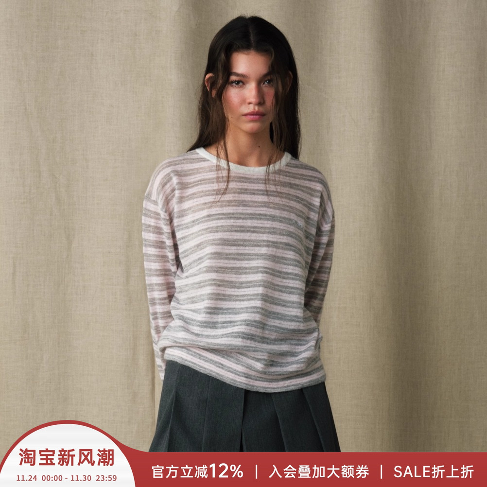 MARCHEN休闲条纹LOGO刺绣上依女