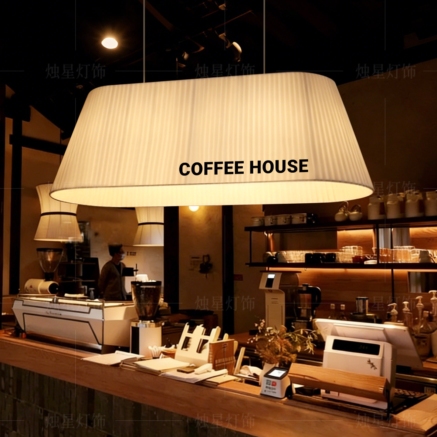 现代简约餐厅吧台吊灯咖啡厅收银台椭圆长条梯形奶茶前台布艺灯饰,家装灯饰光源,商用吊灯,淘宝优惠券,粉丝福利购,淘宝优惠卷