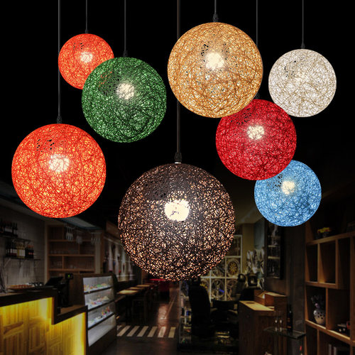 创意个性圆形麻球吊灯商用餐厅酒吧奶茶店艺术吧台手工编织装饰灯