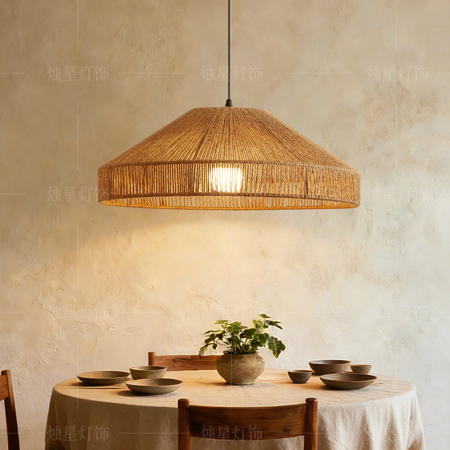 日式复古麻绳吊灯中古风创意个性民宿吊灯侘寂风餐厅民宿艺术灯罩,家装灯饰光源,商用吊灯,淘宝优惠券,粉丝福利购,淘宝优惠卷