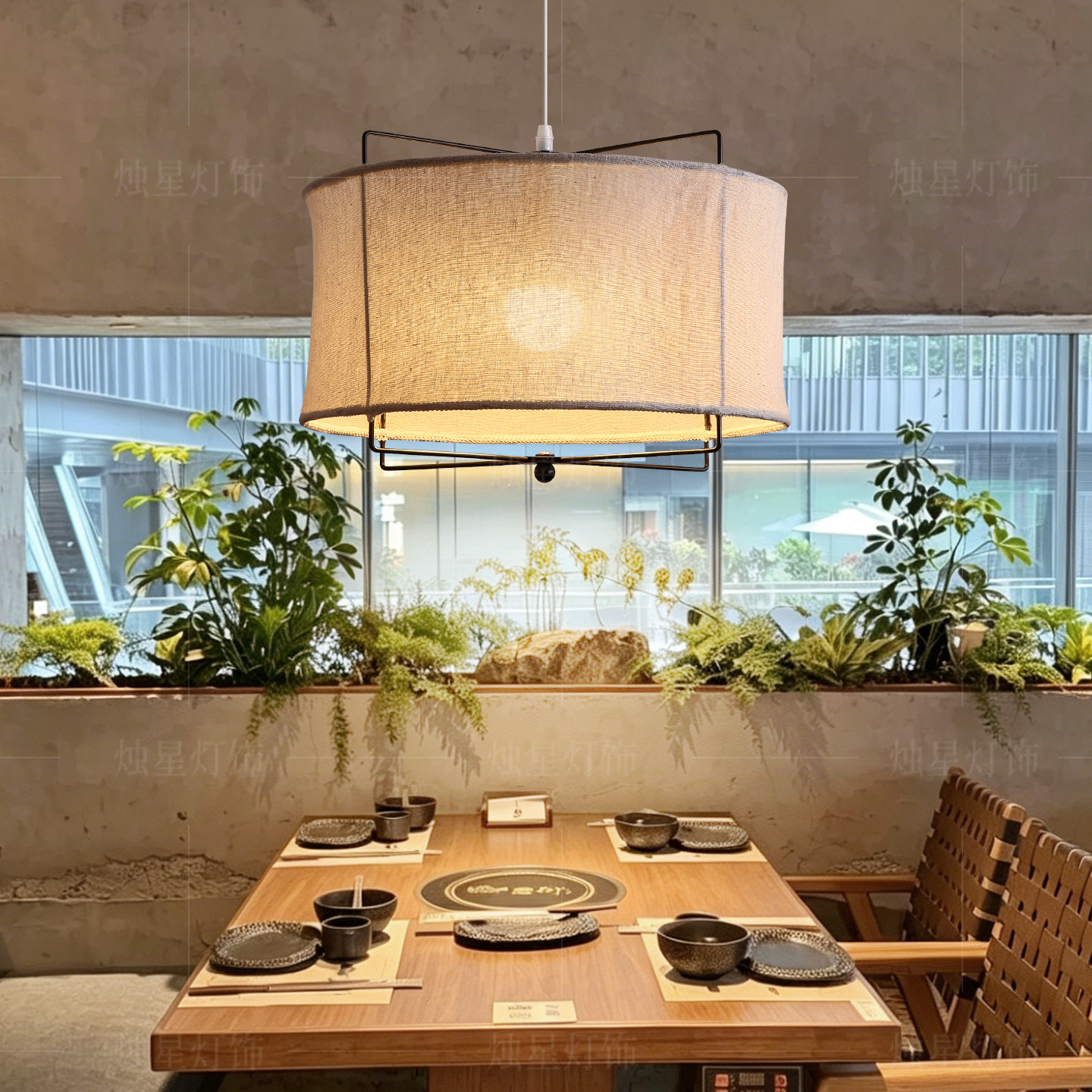 复古山野麻布餐厅吊灯日式火锅店餐饮店中式灯笼侘寂风茶室禅意灯图片
