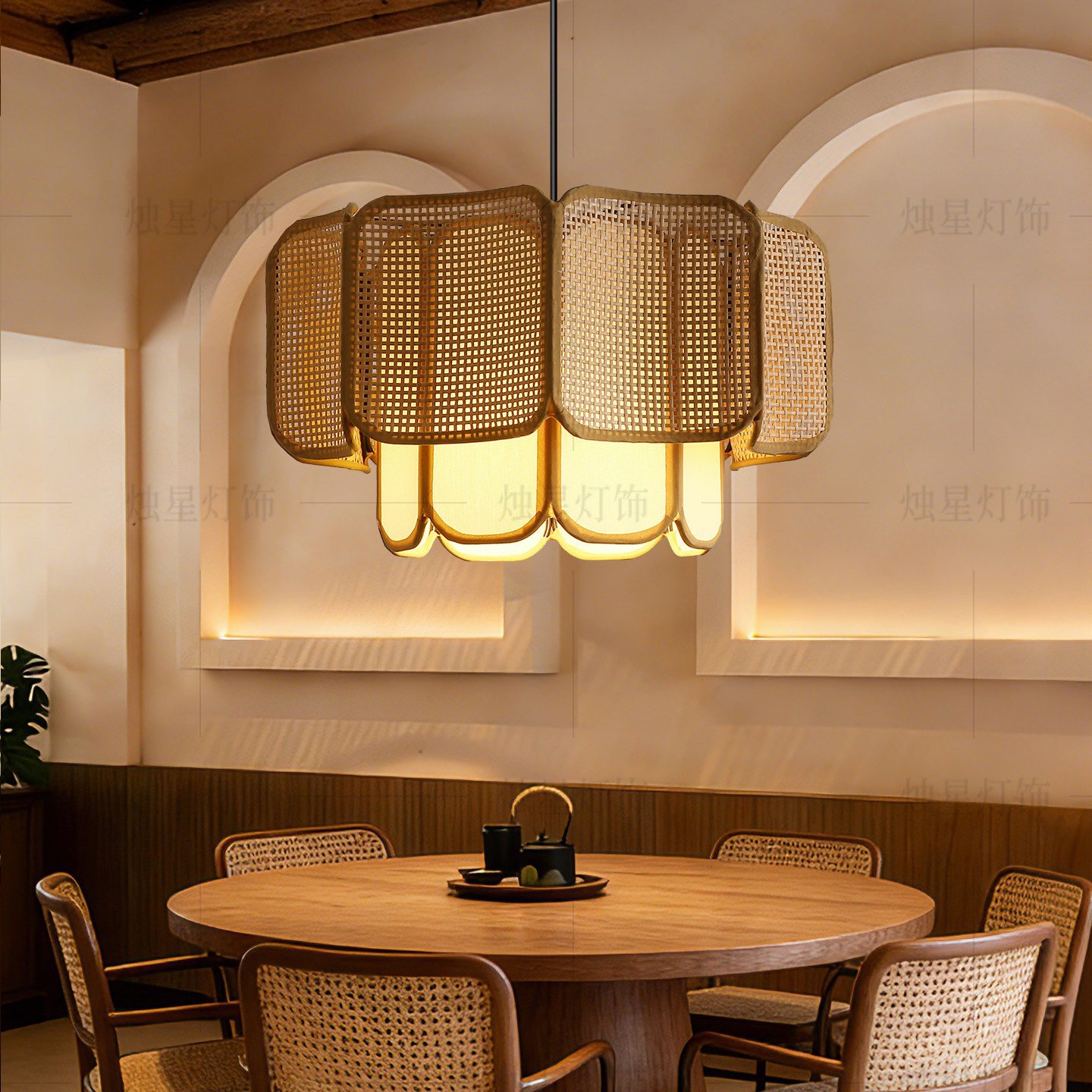 藤编侘寂风吊灯日式复古民宿餐饮包厢创意造型装饰设计师餐厅吊灯,家装灯饰光源,餐厅吊灯,淘宝优惠券,粉丝福利购,淘宝优惠卷