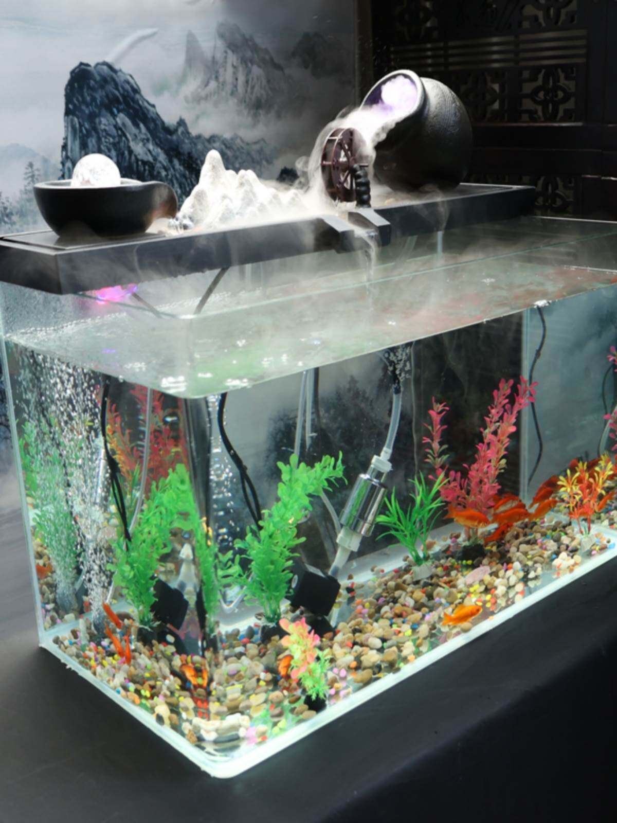 玻璃鱼缸流水招财摆件开业礼品桌面办公室客厅室内装饰品转运球