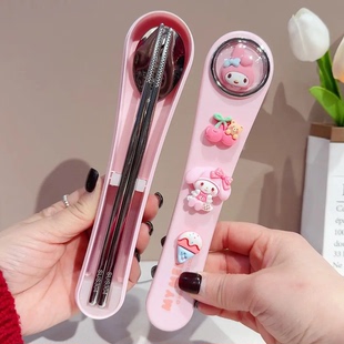卡通美乐蒂餐具套装可爱高颜值melody筷子勺子304不锈钢盒装女孩