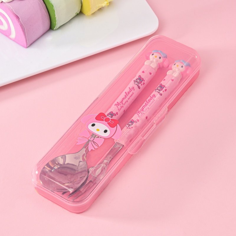 儿童美乐蒂餐具两件套带餐盒卡通melody不锈钢勺叉吃饭便捷女孩子,餐饮具,叉/勺/筷套装,淘宝优惠券,粉丝福利购,淘宝优惠卷