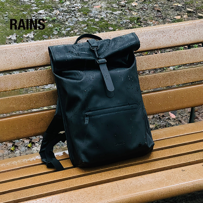 Rains 防水面料13L卷顶双肩包电脑书包旅行通勤男女Rolltop/13320