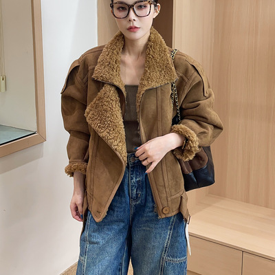 2025美拉德风皮毛一体羊羔毛外套