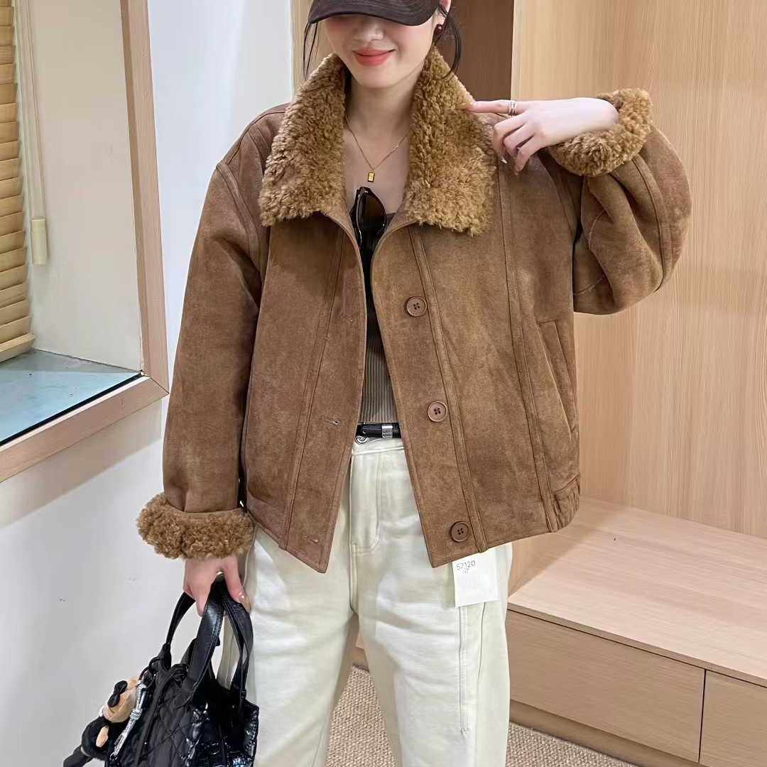 复古皮毛一体小众外套女翻领夹克