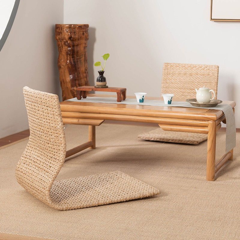 日式榻榻米靠背椅家用懒人卧室宿舍床上座椅飘窗无腿草编坐地椅子