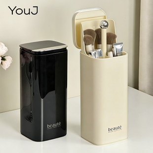 化妆刷收纳筒旋转高级感眉笔眼影刷收纳盒带盖刷子笔筒防尘收纳桶