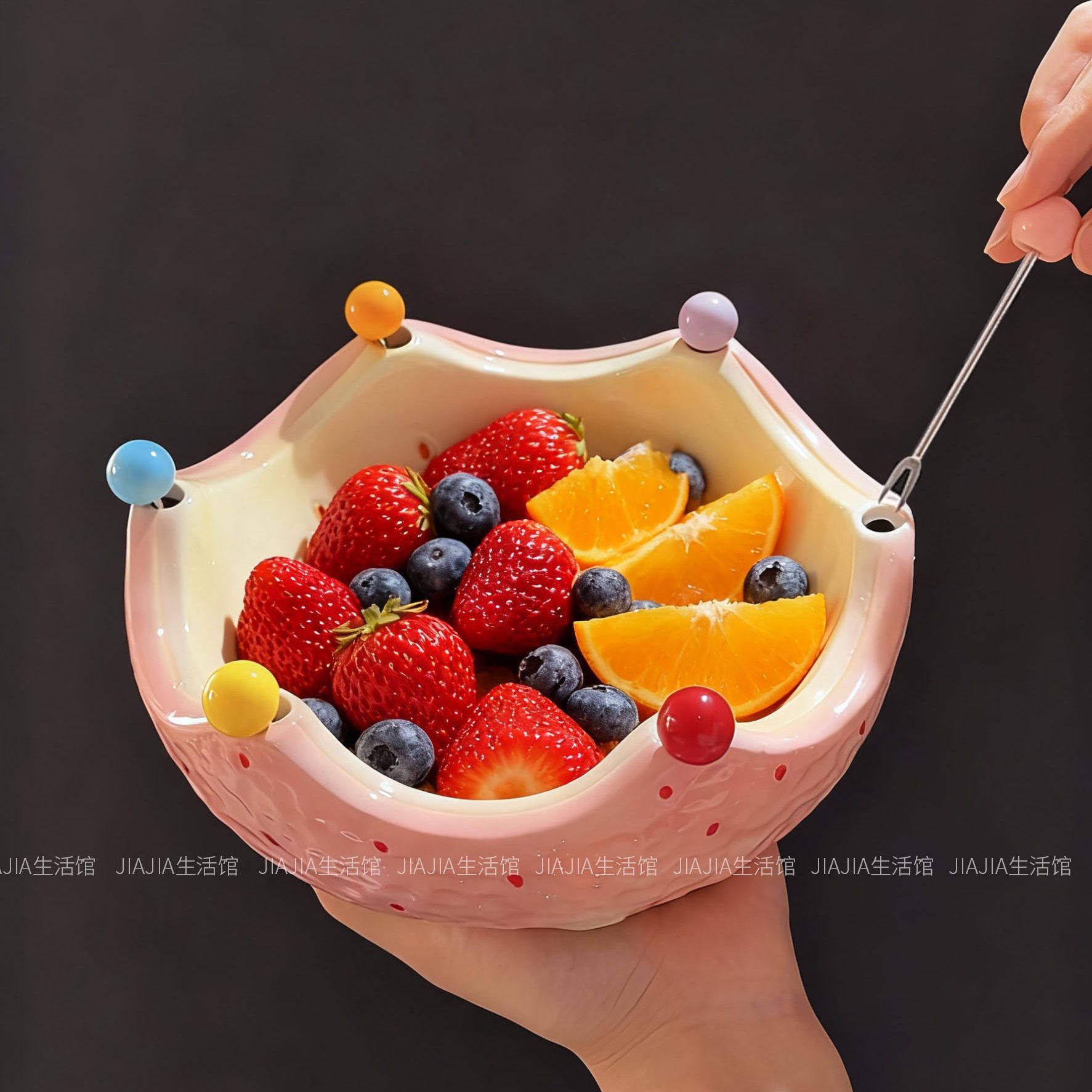 不锈钢水果叉轻奢高级感水果签收纳罐创意水果叉子甜品叉水果盘