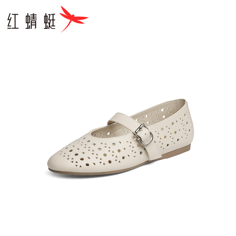 红蜻蜓玛丽珍妈妈鞋女款2025夏季新品镂空透气平底单鞋凉鞋奶奶鞋