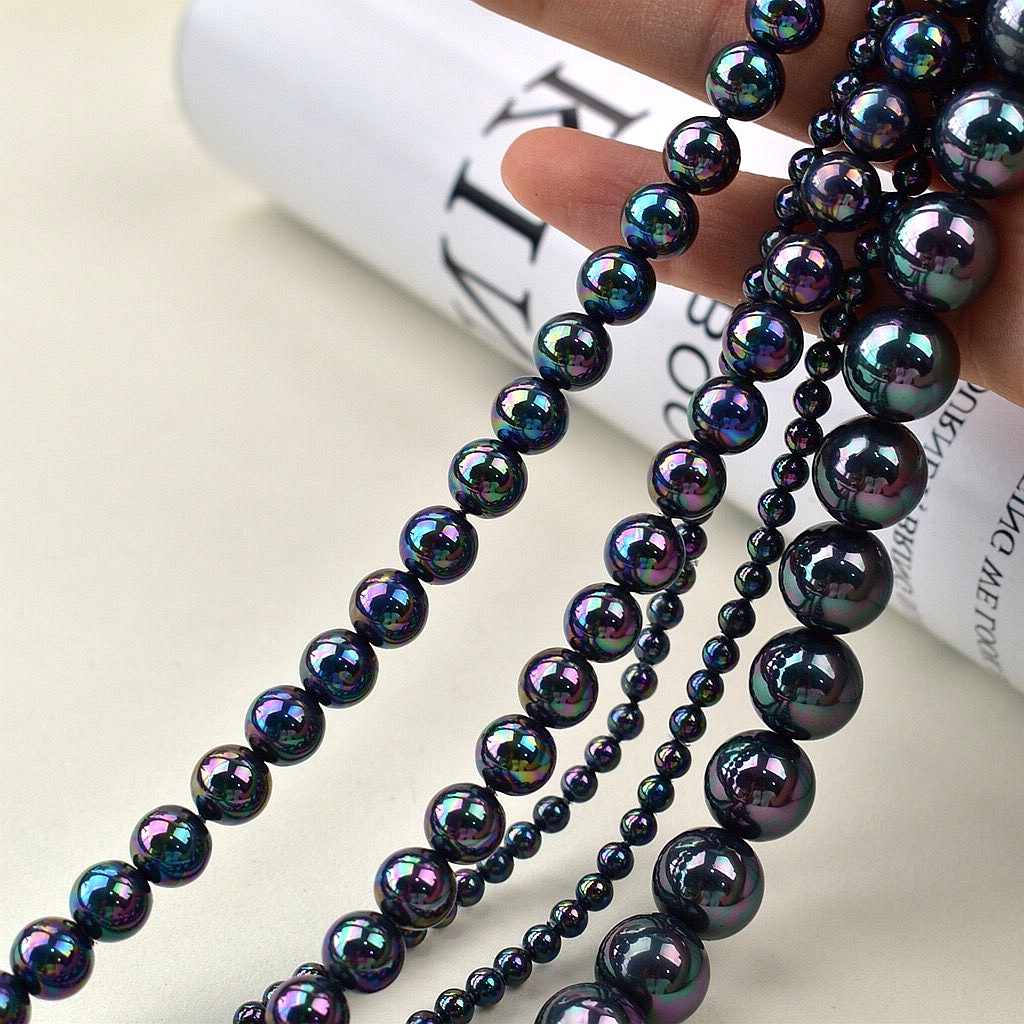 仿施家珍珠五彩黑玻璃散珠串