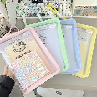 收纳卡通款学生糖果颜值文件袋手提包大容量A4透明拉链试卷课本