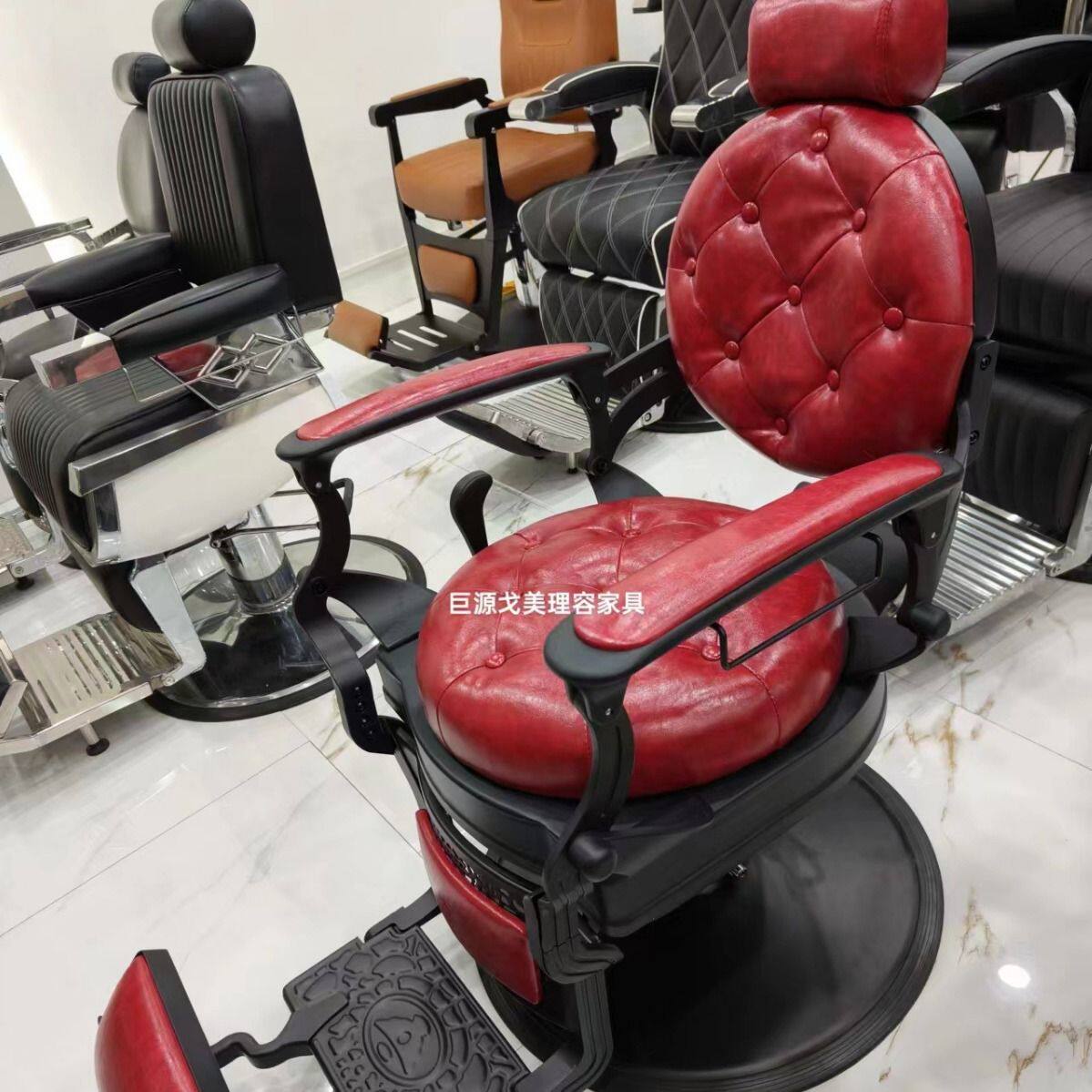 复古美发店理发椅男士油头老式理发刮脸胡子大椅理发店椅子可放倒