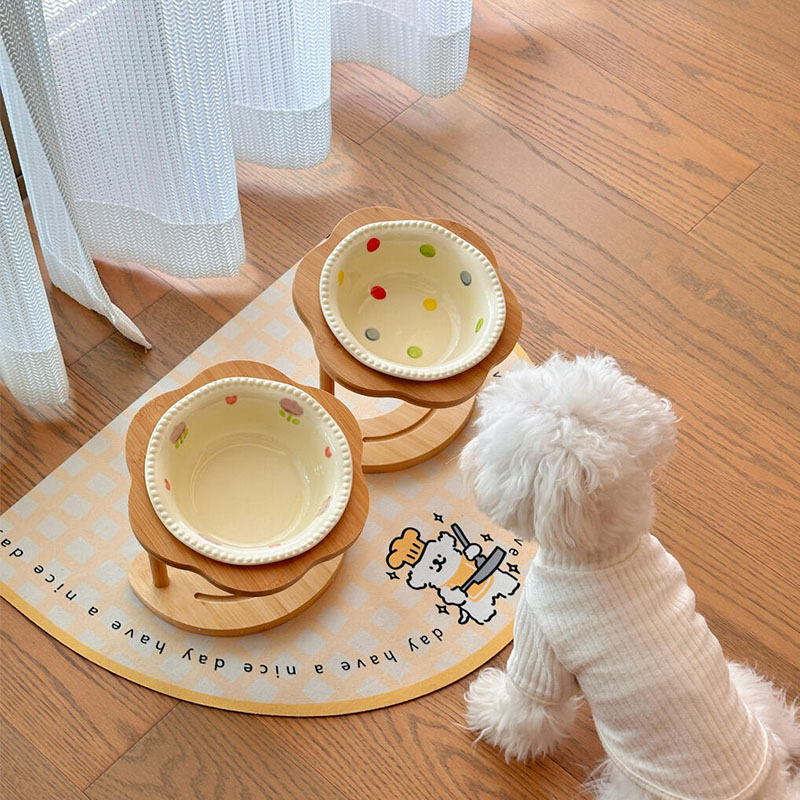 猫碗陶瓷猫食盆不易打翻保护颈椎防黑下巴大口径宠物狗狗食盆粮碗