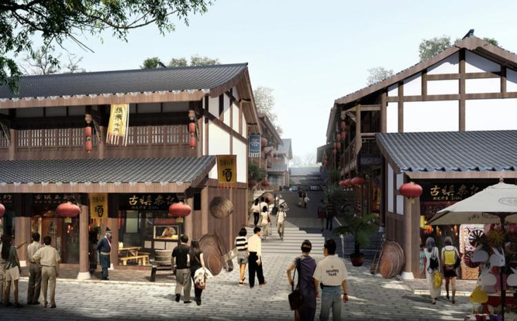 古建商业街设计效果图 园林效果图徽派效果图古建效果图建筑