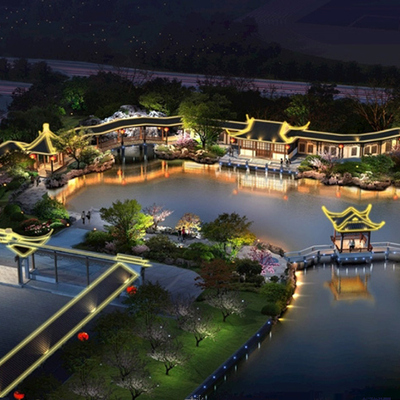 夜景灯光设计案例效果图 景区亮化 庭院夜景效果 公园夜景亮化