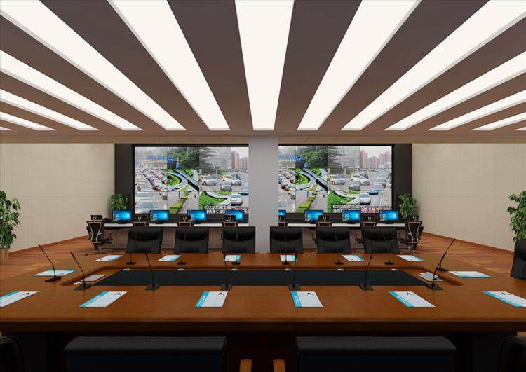 监控室设计效果图 大屏幕隔断吸音板吊顶机房机柜分割屏