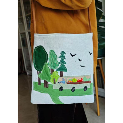 原创插画风景贴布女托特包小众可爱单肩包