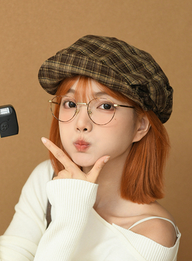 TOANDFRO / 早秋复古格纹报童帽女文艺画家帽