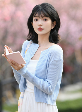 TOANDFRO / 2025春夏圆领针织蓝色开衫女