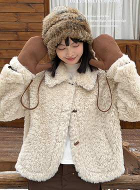 TOANDFRO / 2025秋冬慵懒感仿羊羔毛翻领短款外套女