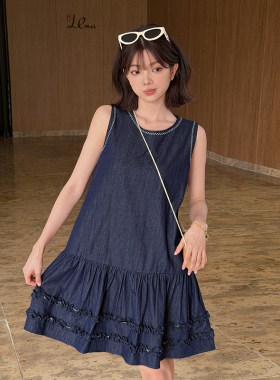 TOANDFRO / 2026春夏甜美复古木耳边牛仔背心连衣裙女