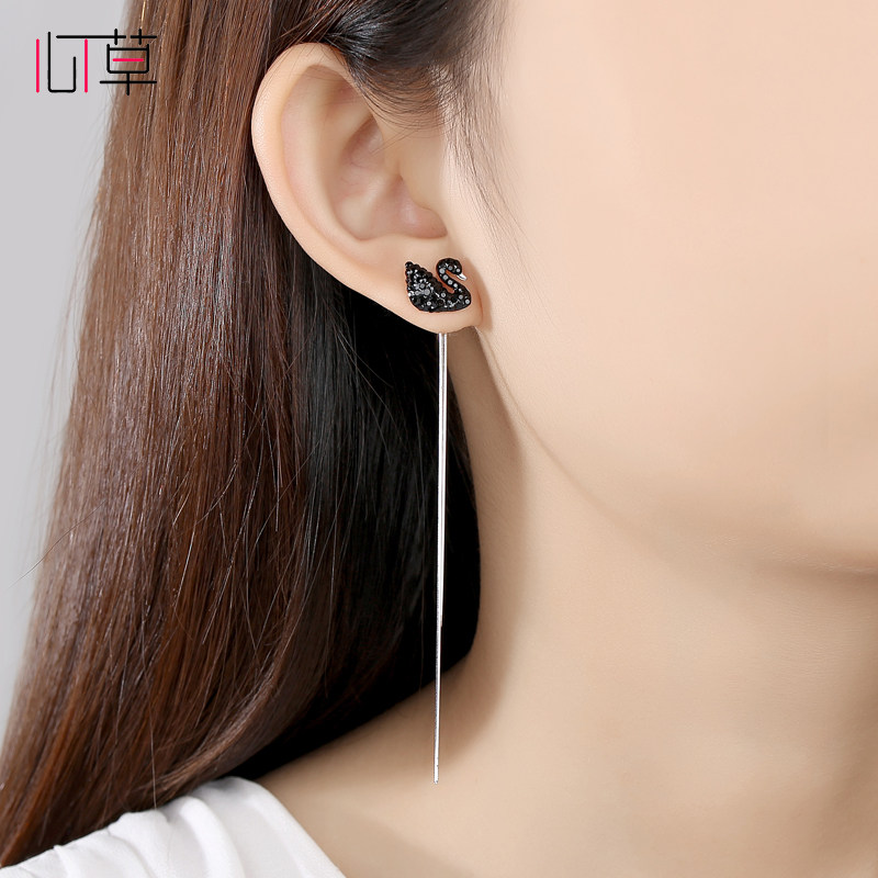 黑天鹅纯银耳钉2022年新款潮耳环女长款流苏气质一款两戴夏季耳饰