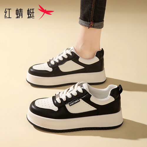 红蜻蜓女鞋秋季新款熊猫鞋板鞋子