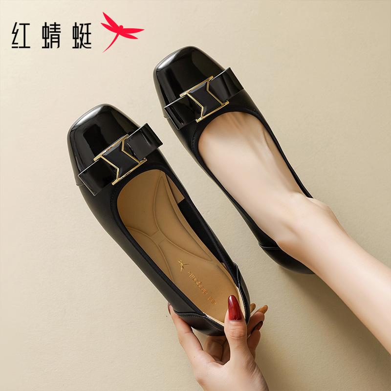 红蜻蜓新款牛皮女士单鞋妈妈鞋