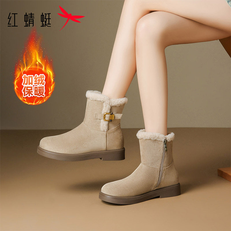 红蜻蜓女鞋新款雪地靴棉鞋