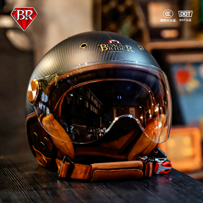 BR摩托车头盔超轻半盔碳纤维复古哈雷巡航男女电动车四季2025新款