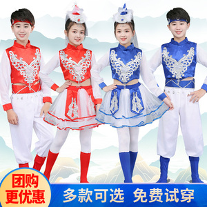 蒙古服族儿童蒙古袍女舞蹈服装女童少数民族马蹄哒哒筷子舞演出服