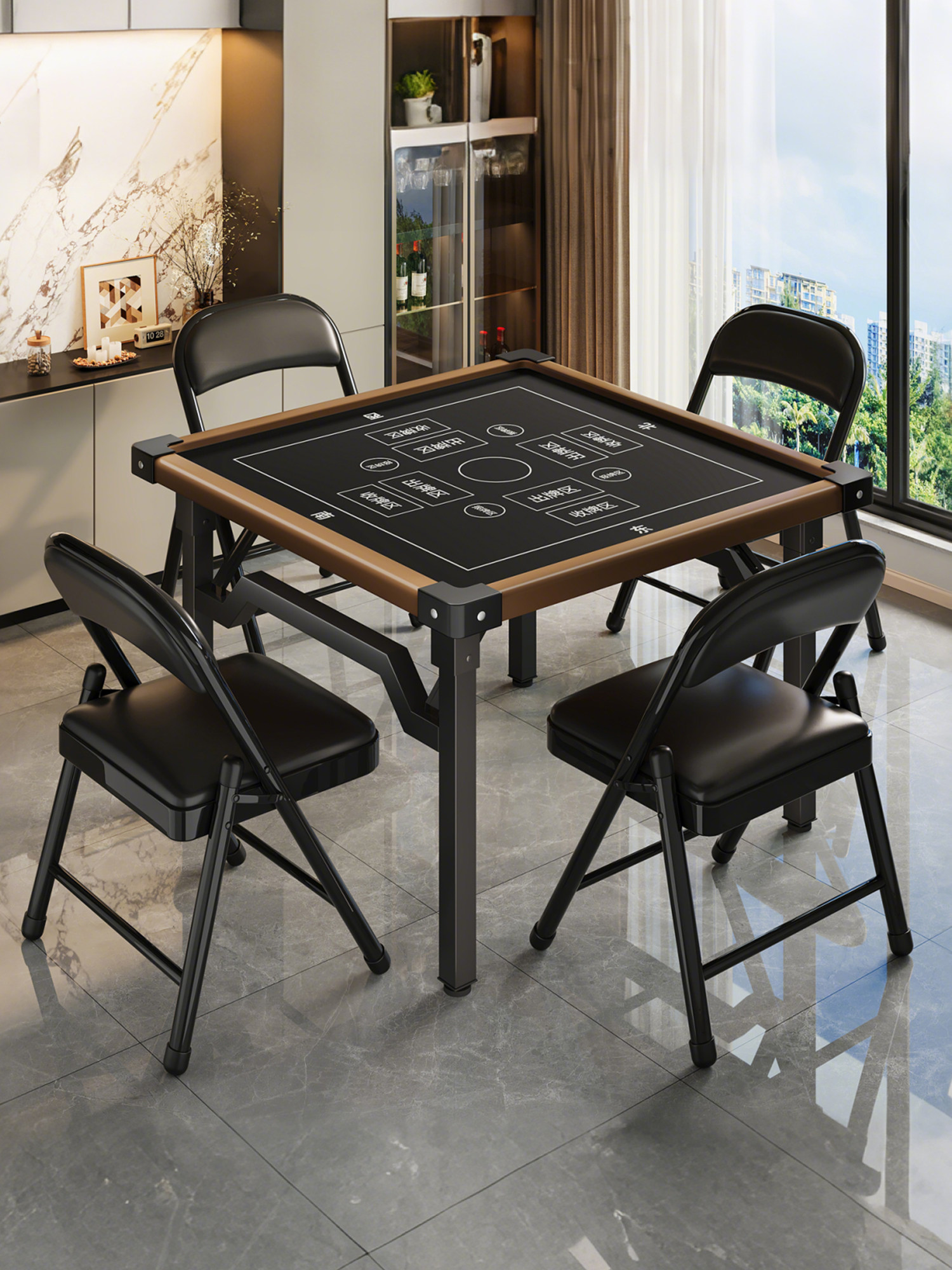 麻将桌椅组合套装可折叠麻将桌棋牌室掼蛋专用正方形桌子餐桌家用