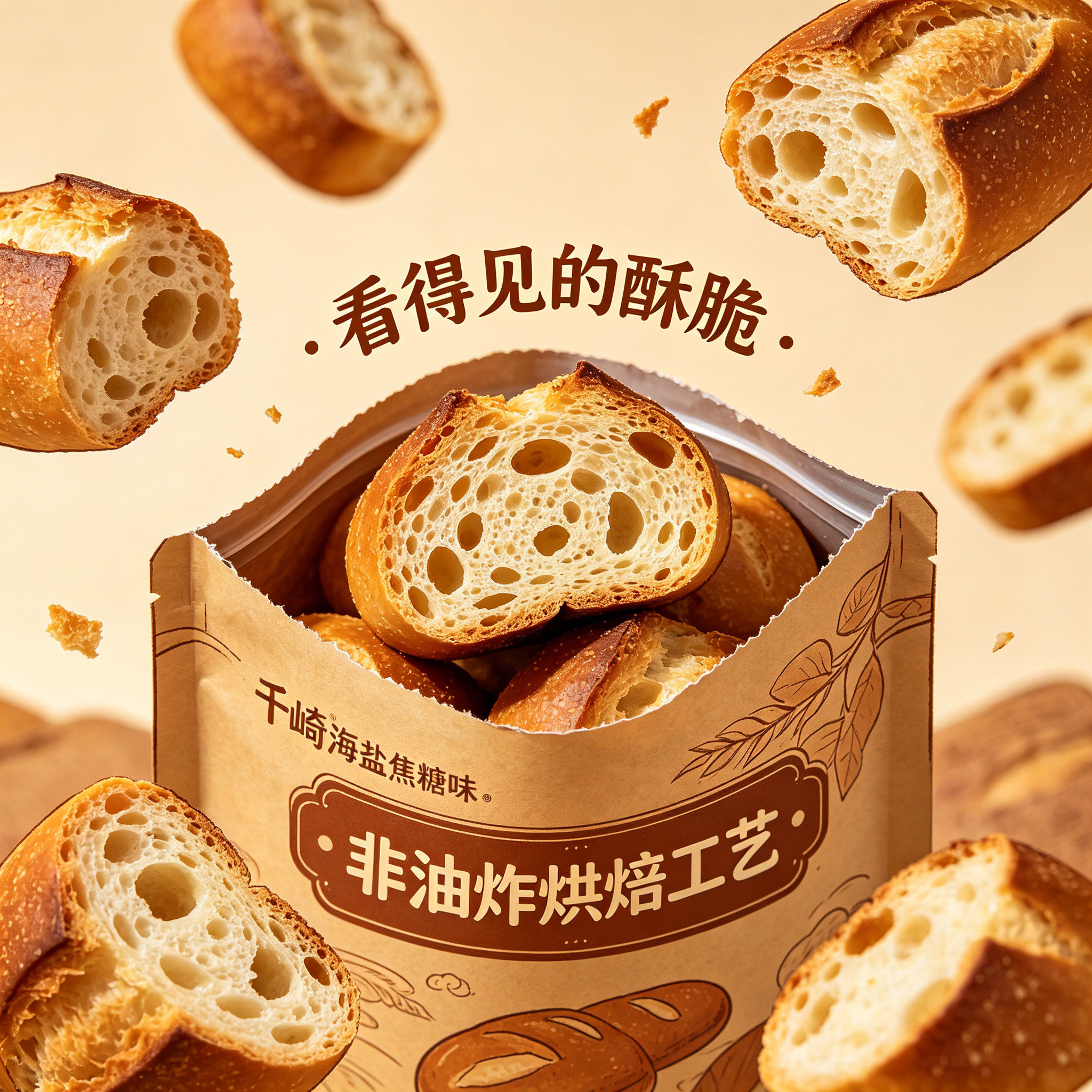 千崎碱水面包丁海盐焦糖干脆面包干酥脆小饼干休闲零食解腻下午茶