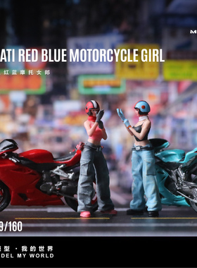 汇艺MoreArt 杜卡迪蓝色摩托女郎人偶1:64小比例模型限量摆件