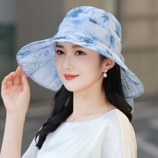 帽子盆帽针织百搭女士户外透气防紫外线薄 日本品质花布欧根纱时尚