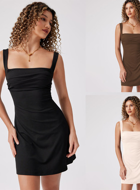 ins2024欧美性感辣妹设计感露背收腰显瘦A摆短裙