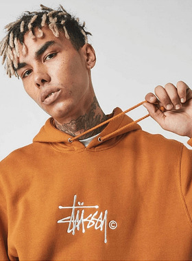 潮牌滑板欧美ins经典款STU简约字母刺绣连帽卫衣加绒帽衫情侣外套