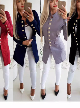 Ebay欧美外套女长袖排扣修身小西装上衣