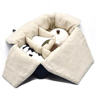 侧把玻璃壶杯子收纳保护包布袋陶瓷茶具便携袋子中式纯色布艺棉麻