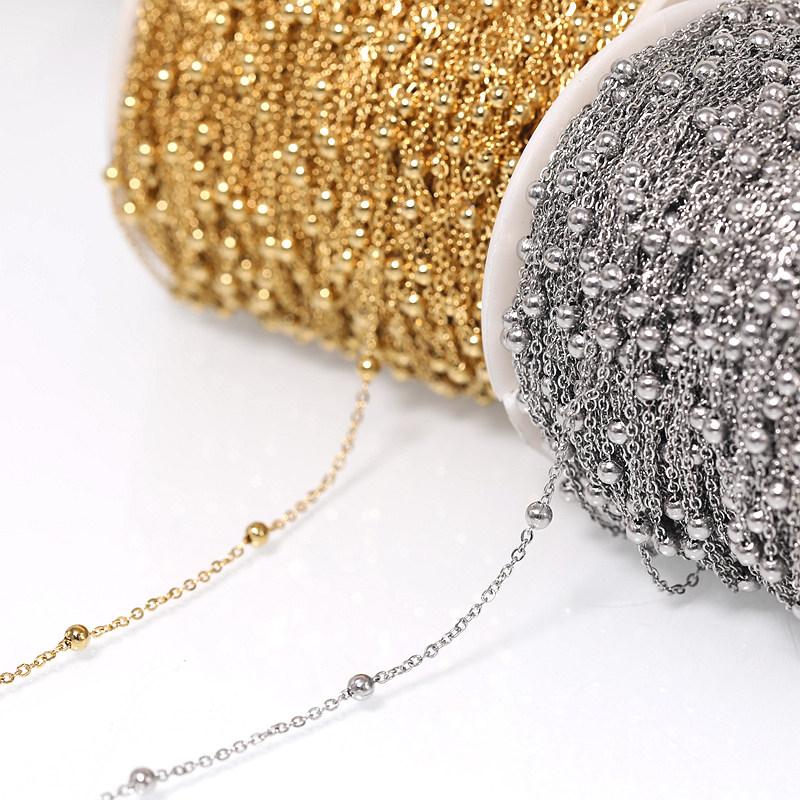 金含钛钢包珠扁十字手工链条材料 饰品配件材料真金镀金 不易褪色