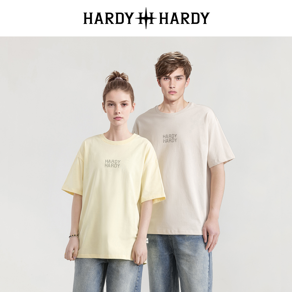 HARDY HARDY夏季新款潮流烫钻字母logo短袖T恤男女半袖体恤上衣Q
