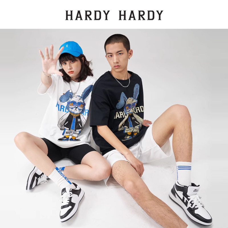 国内代购正品HARDY HARDY 烫钻兔子短袖T恤男女半袖体恤情侣装