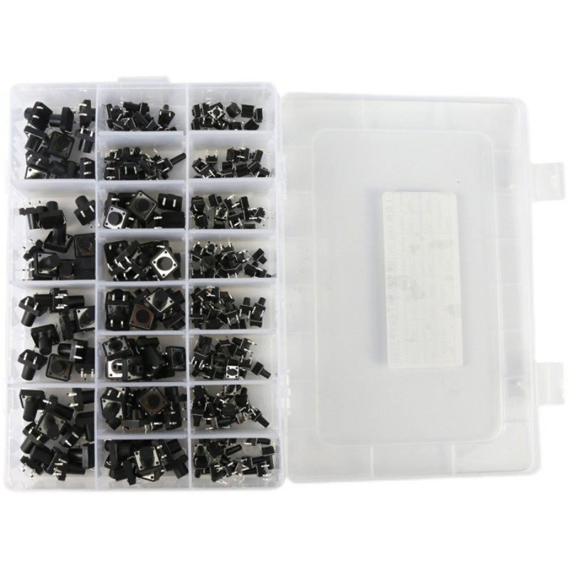 20种250个直插轻触开关盒装包 6x6mm按键12x12微动按钮触摸 4四脚