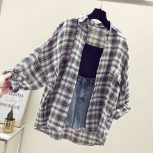 韩范宽松ins超火防晒衣秋季 上衣开衫 外套薄 格子衬衫 女款