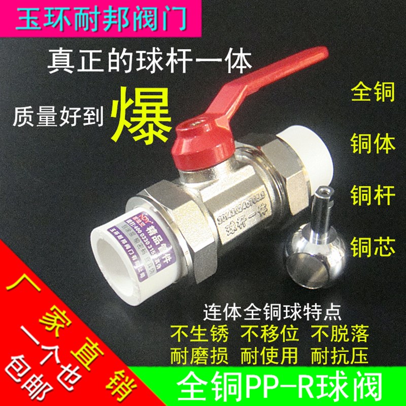 球杆一体全铜PPR球阀水阀4分 6分阀门双活接热熔截门开关20 25 32