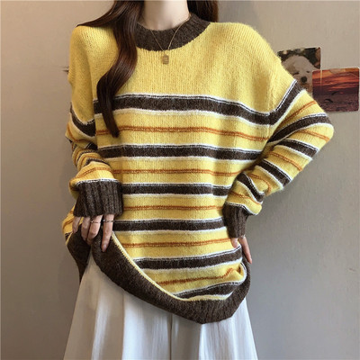 实拍胖MM秋冬美式温暖休闲打底衫上衣条纹毛衣通勤内搭毛针织衫
