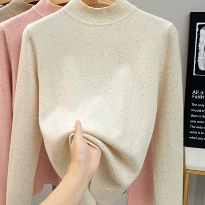 品质2025新款秋冬彩点包芯纱针织长袖毛衣女中领打底衫修身